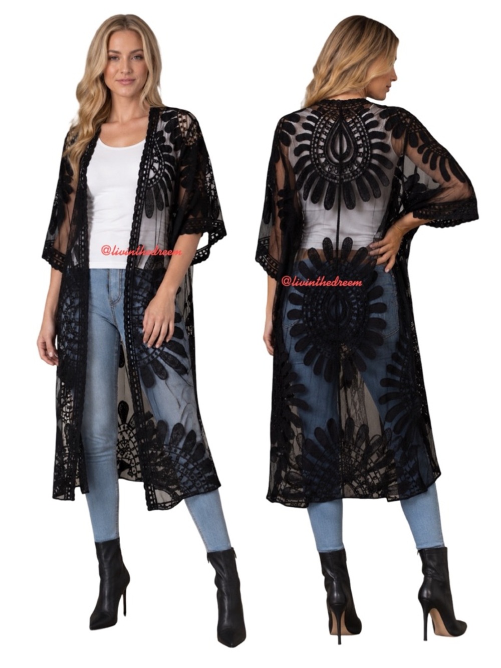 VENUS Lace Kimono Cardigan Wrap Black SZ S/M $59
